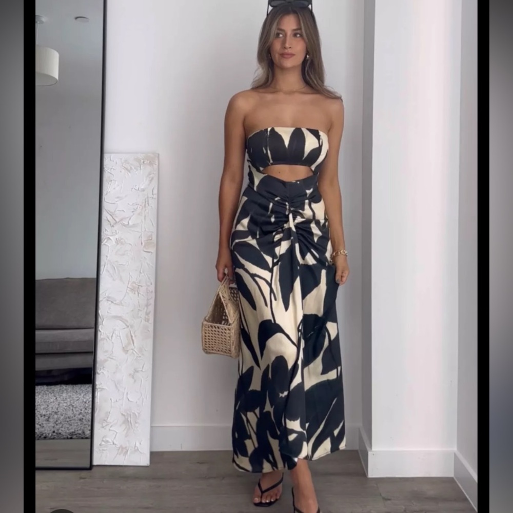 Topshop Sarong Bandeu Midi Dress in Print Strapless Open Back Dress